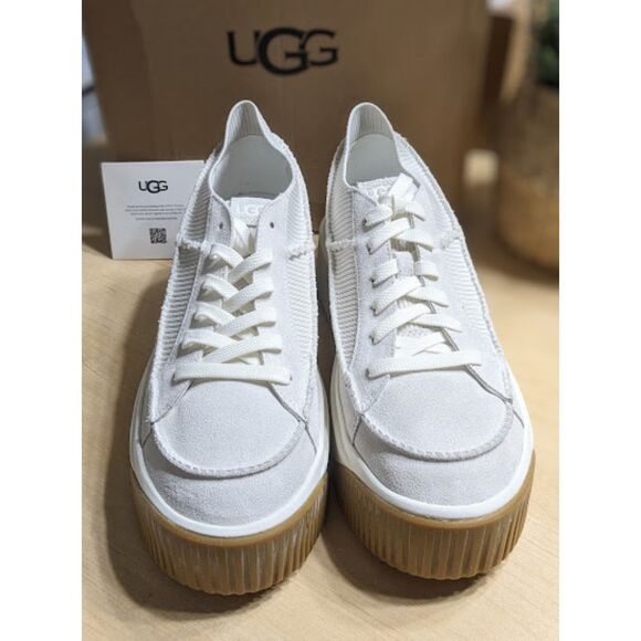 UGG EZ Duzzit Lace Up White Suede Platform Sneakers Women's Size 10 NIB - Picture 3 of 13